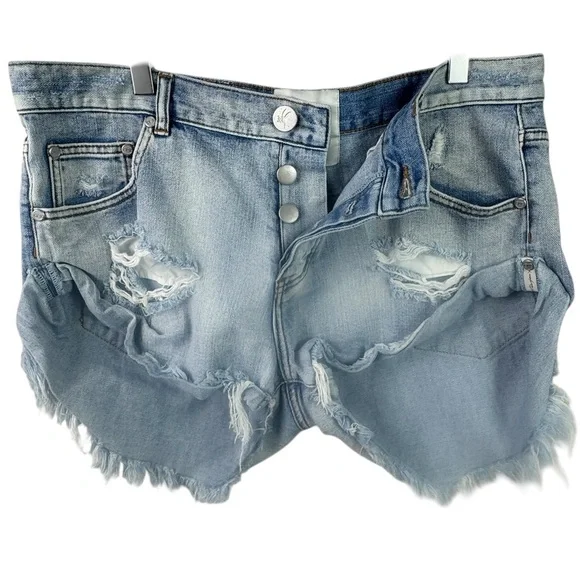 One Teaspoon Bandits Distressed Denim Shorts Sz 31 Slouchy Cutoff Jean Shorts - Picture 4 of 11